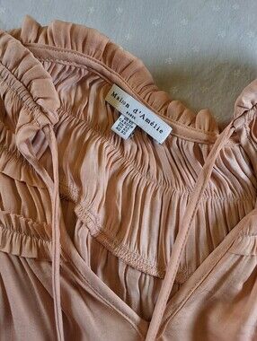 Maison d'Amélie Peach Ruffled V-Neck Top